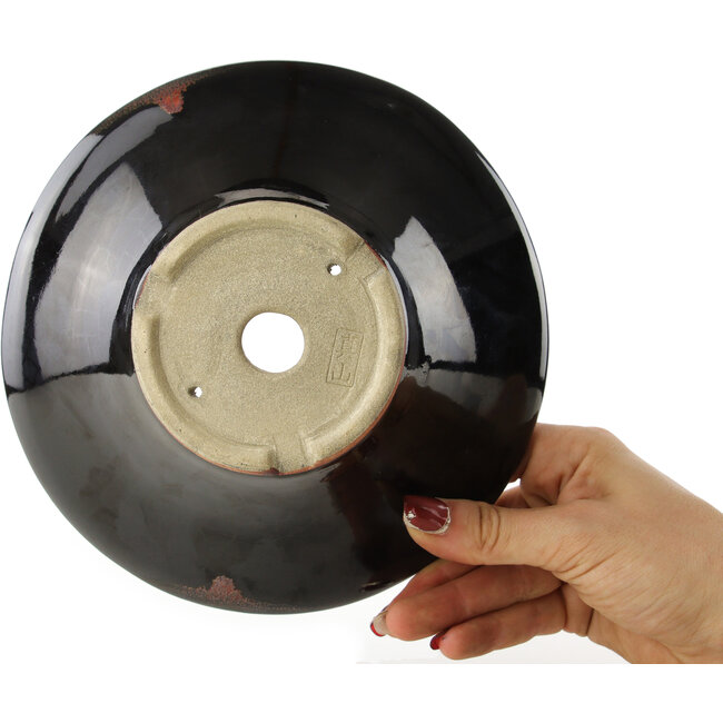 Ronde bruine bonsaipot van Terahata Satomi Mazan - 185 x 185 x 70 mm