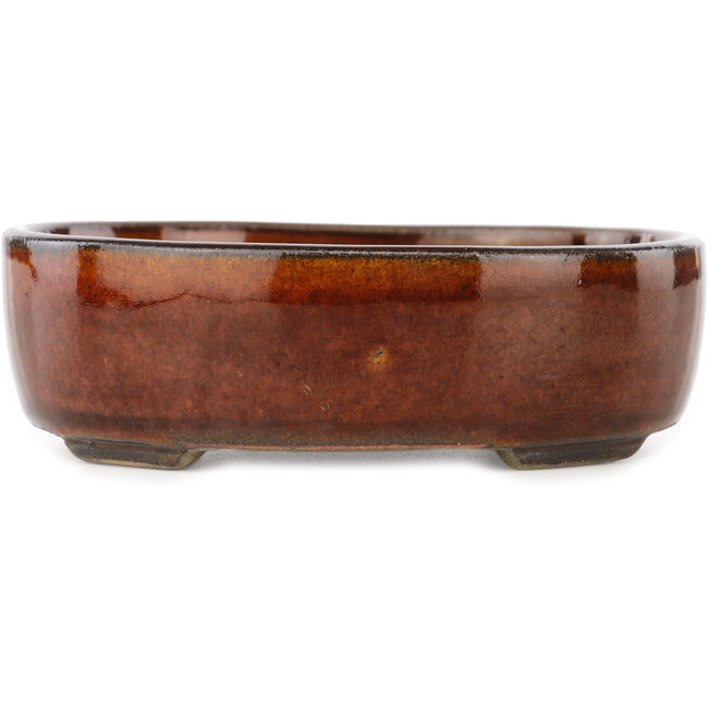 Ovale bruine bonsaipot van Terahata Satomi Mazan - 145 x 117 x 45 mm