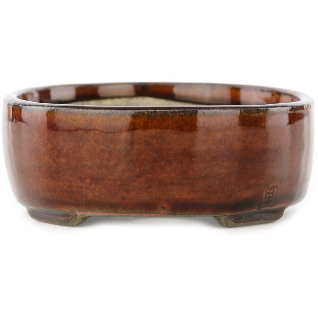 Pot à bonsaï ovale marron par Terahata Satomi Mazan - 145 x 117 x 45 mm