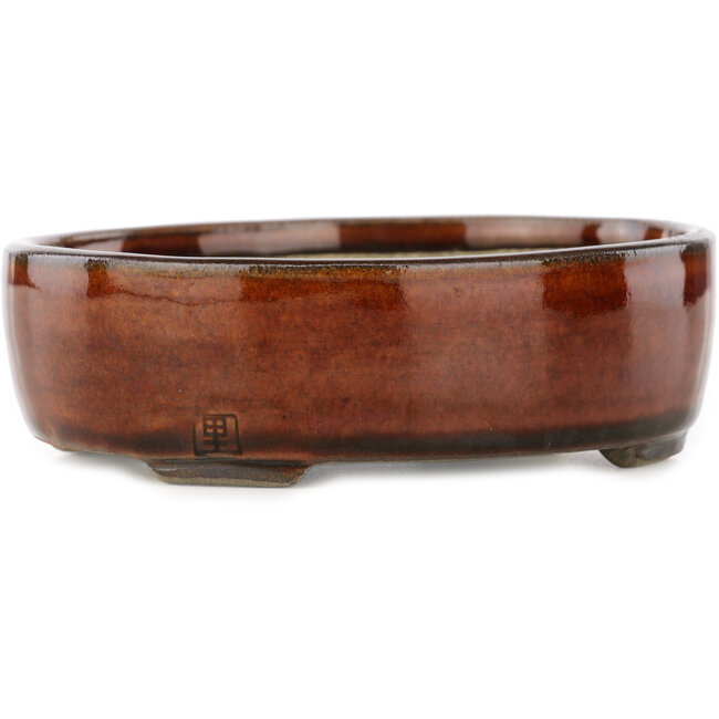 Ovale bruine bonsaipot van Terahata Satomi Mazan - 145 x 117 x 45 mm
