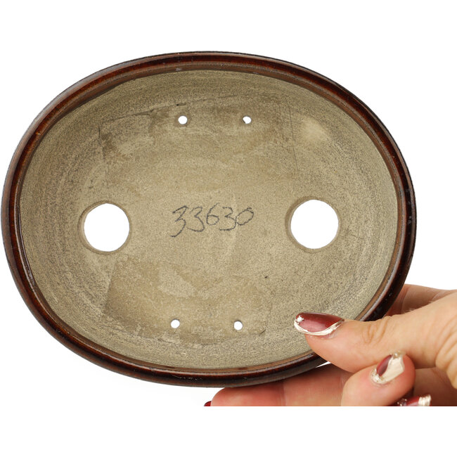 Vaso bonsai ovale marrone di Terahata Satomi Mazan - 145 x 117 x 45 mm