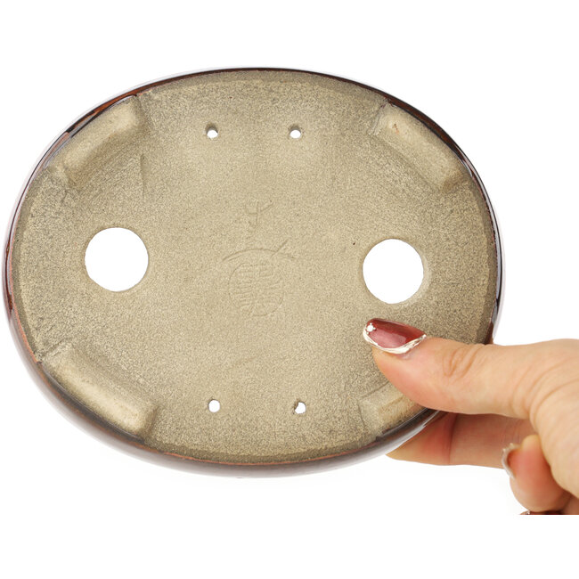 Ovale bruine bonsaipot van Terahata Satomi Mazan - 145 x 117 x 45 mm
