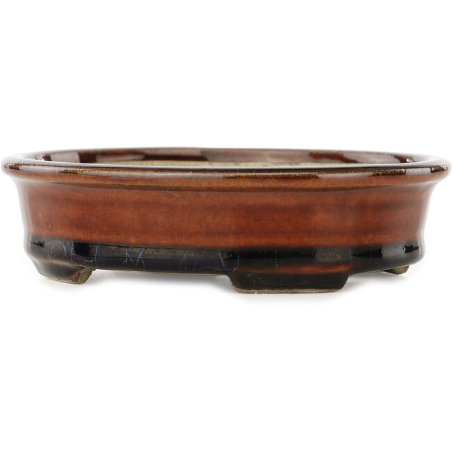 Oval brown bonsai pot by Terahata Satomi Mazan - 140 x 115 x 35 mm