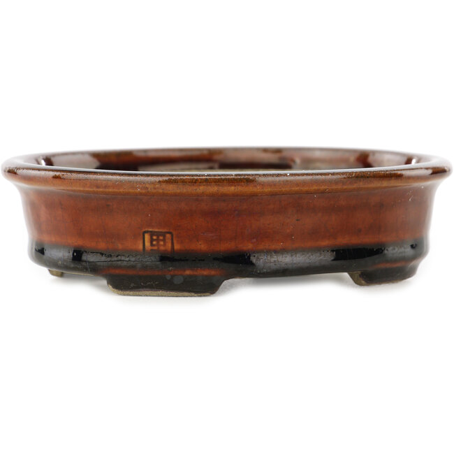 Pot à bonsaï ovale marron par Terahata Satomi Mazan - 140 x 115 x 35 mm