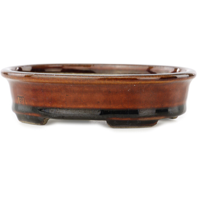 Pot à bonsaï ovale marron par Terahata Satomi Mazan - 140 x 115 x 35 mm