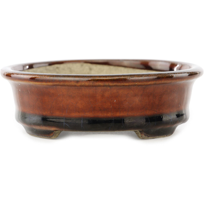 Ovale bruine bonsaipot van Terahata Satomi Mazan - 140 x 115 x 35 mm