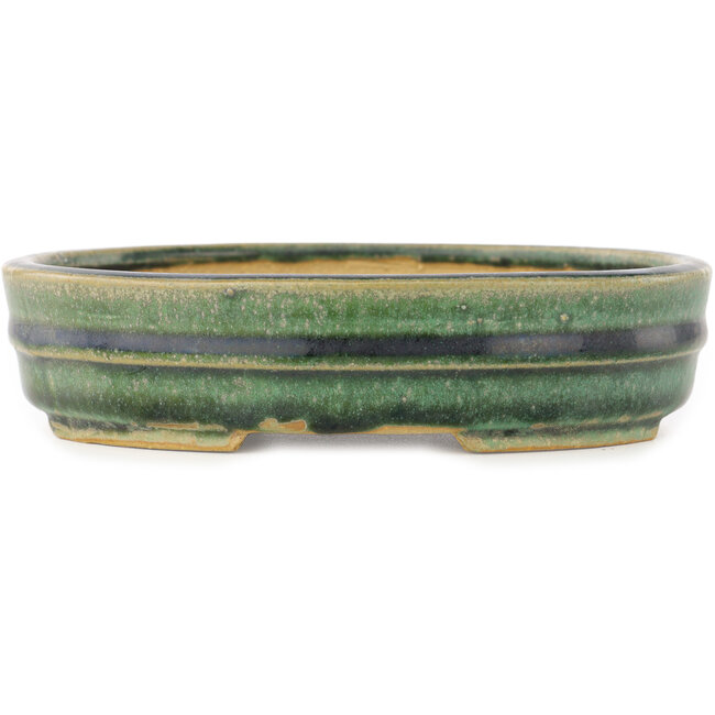 Oval green bonsai pot by Shibakatsu - 153 x 127 x 37 mm