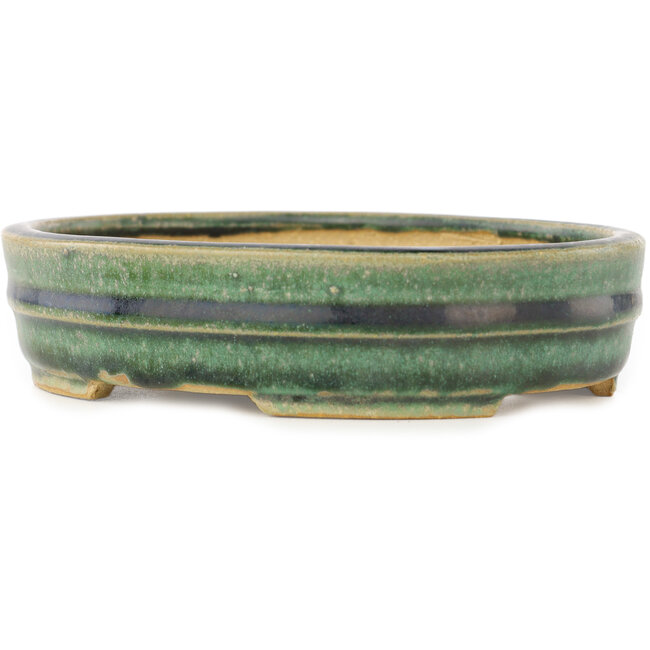 Oval green bonsai pot by Shibakatsu - 153 x 127 x 37 mm