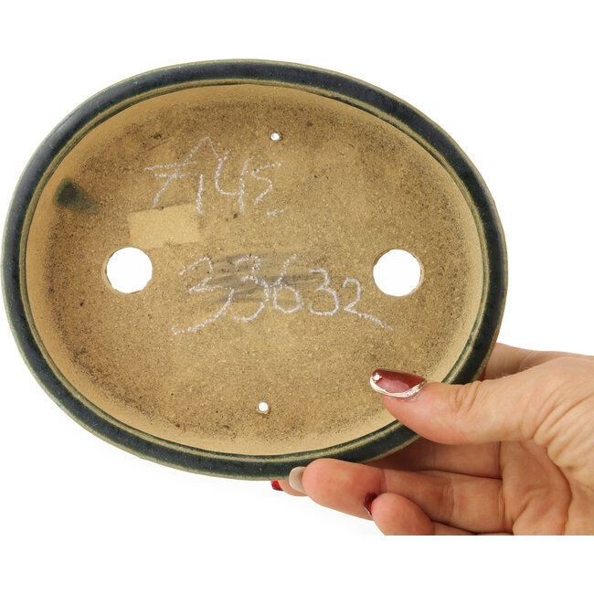 Oval green bonsai pot by Shibakatsu - 153 x 127 x 37 mm