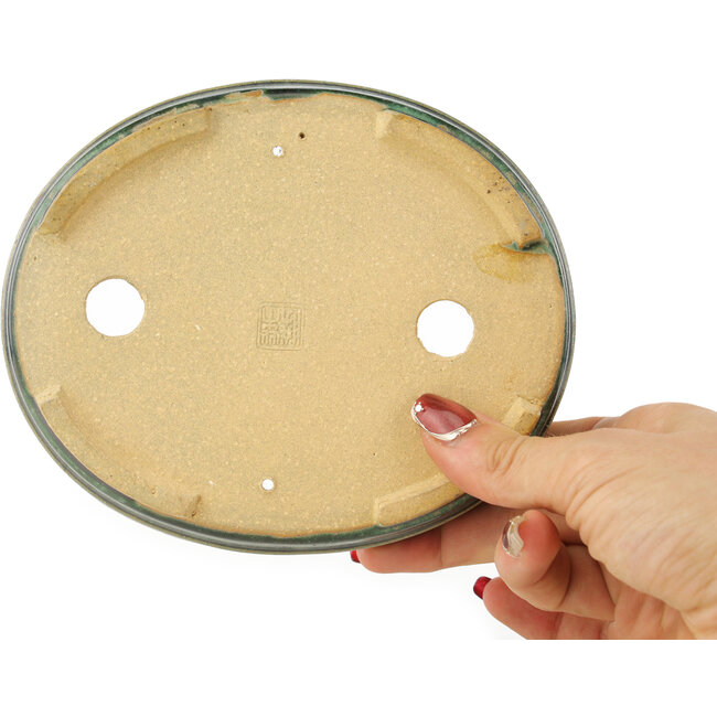 Pot à bonsaï ovale vert de Shibakatsu - 153 x 127 x 37 mm