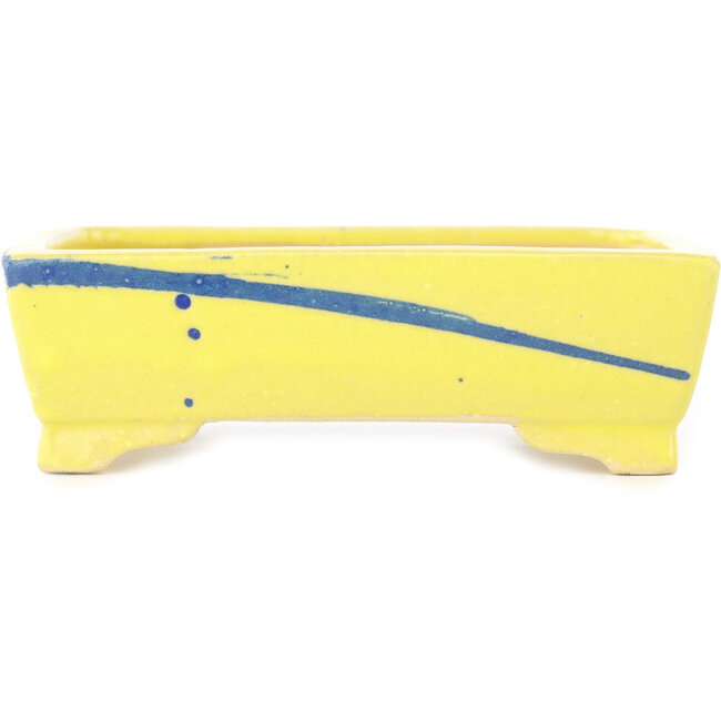 Pot à bonsaï rectangulaire jaune et bleu de Shibakatsu - 128 x 98 x 38 mm