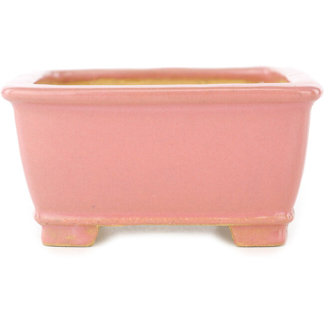 Pot à bonsaï rectangulaire rose de Shibakatsu - 128 x 100 x 50 mm
