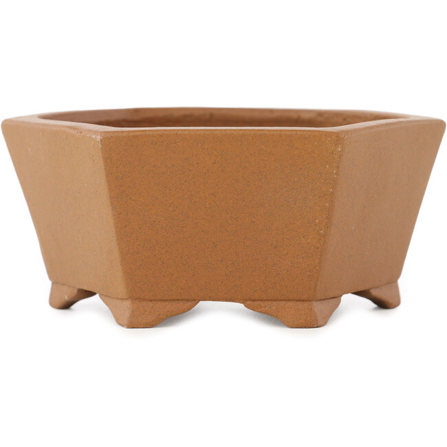 Hexagonal unglazed bonsai pot by Shibakatsu - 117 x 117 x 51 mm