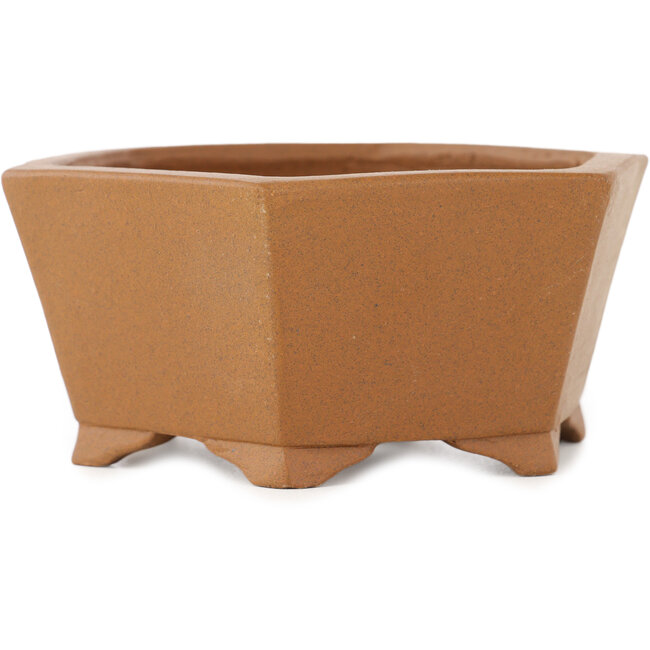 Hexagonal unglazed bonsai pot by Shibakatsu - 117 x 117 x 51 mm