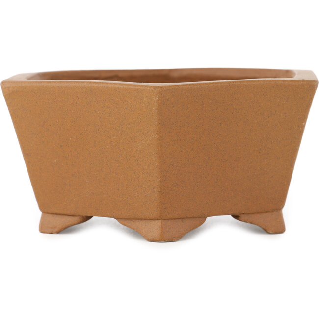 Zeshoekige ongeglazuurde bonsaipot van Shibakatsu - 117 x 117 x 51 mm