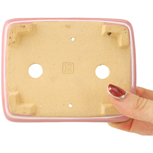 Rectangular pink bonsai pot by Shibakatsu - 128 x 100 x 50 mm