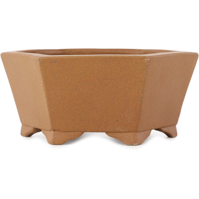Hexagonal unglazed bonsai pot by Shibakatsu - 117 x 117 x 51 mm
