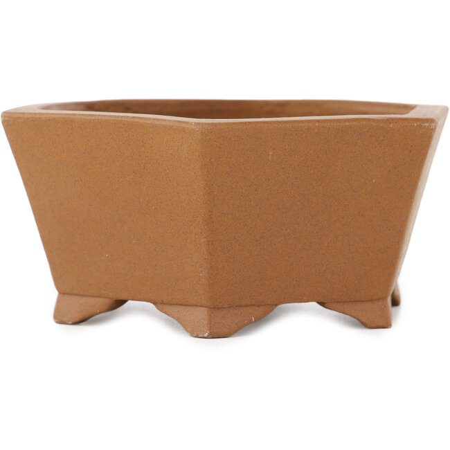 Hexagonal unglazed bonsai pot by Shibakatsu - 117 x 117 x 51 mm