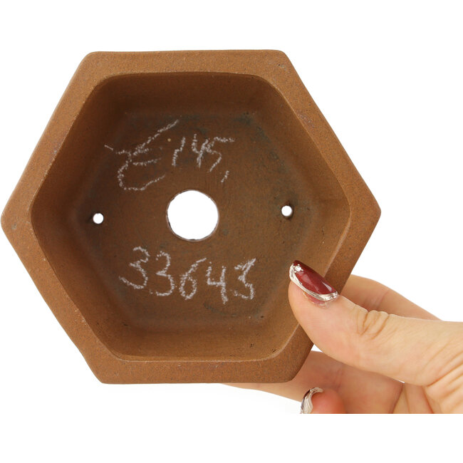 Zeshoekige ongeglazuurde bonsaipot van Shibakatsu - 117 x 117 x 51 mm