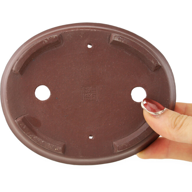 Ovale ongeglazuurde bonsaipot van Shibakatsu - 128 x 105 x 25 mm