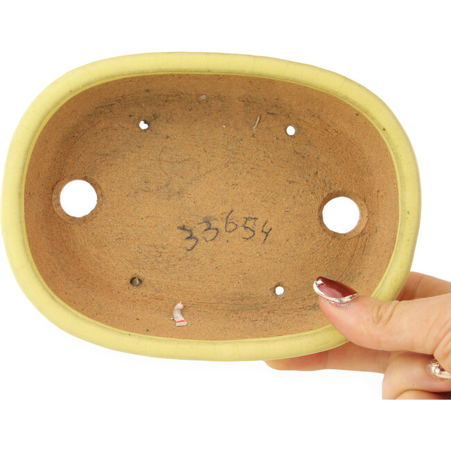 Maceta ovalada amarilla para bonsái de Hattori - 157 x 117 x 45 mm