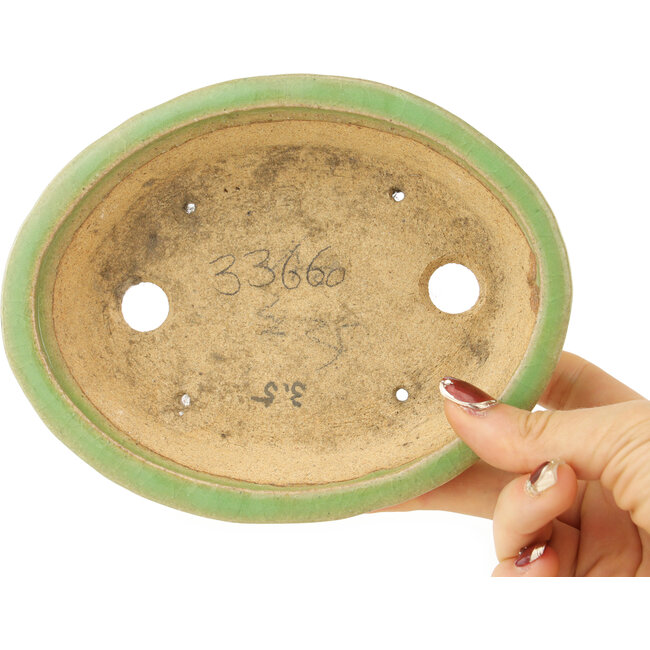 Ovale groene bonsai pot van Hattori - 167 x 133 x 37 mm