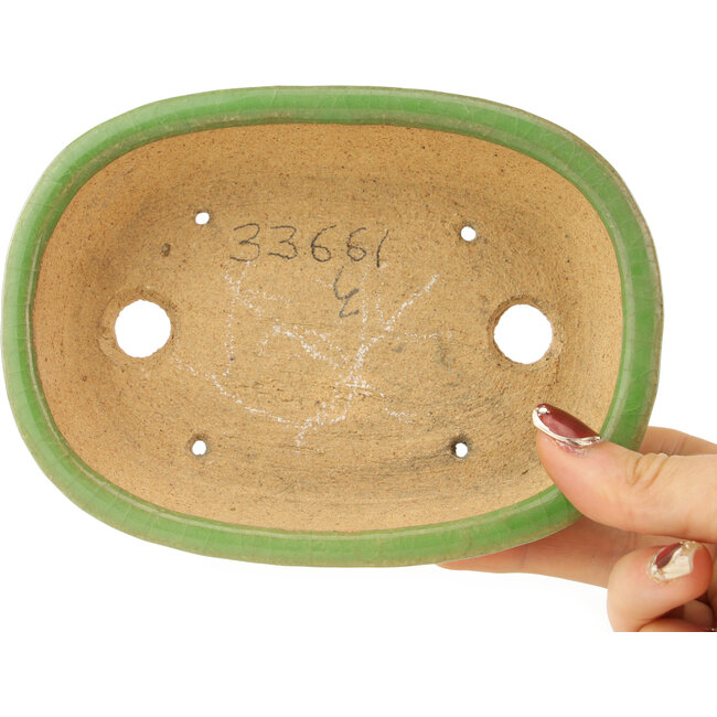 Vaso bonsai ovale verde di Hattori - 157 x 115 x 37 mm