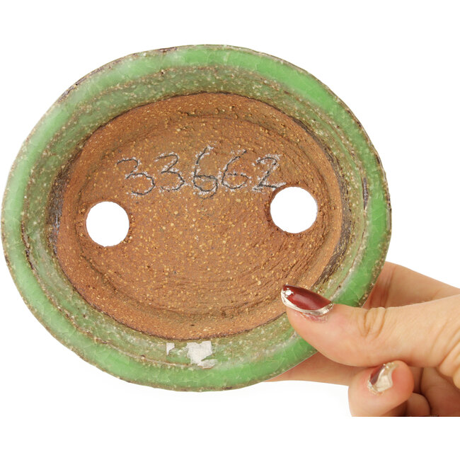 Pot à bonsaï ovale vert de Hattori - 127 x 112 x 37 mm