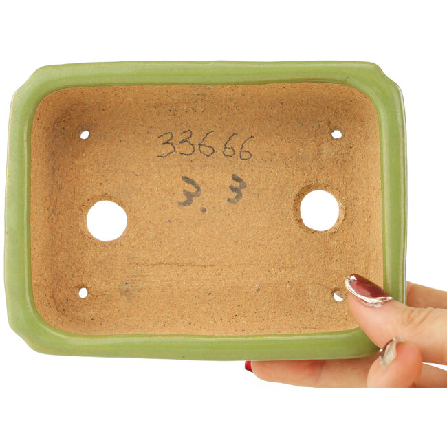 Maceta rectangular verde para bonsái de Hattori - 142 x 107 x 40 mm