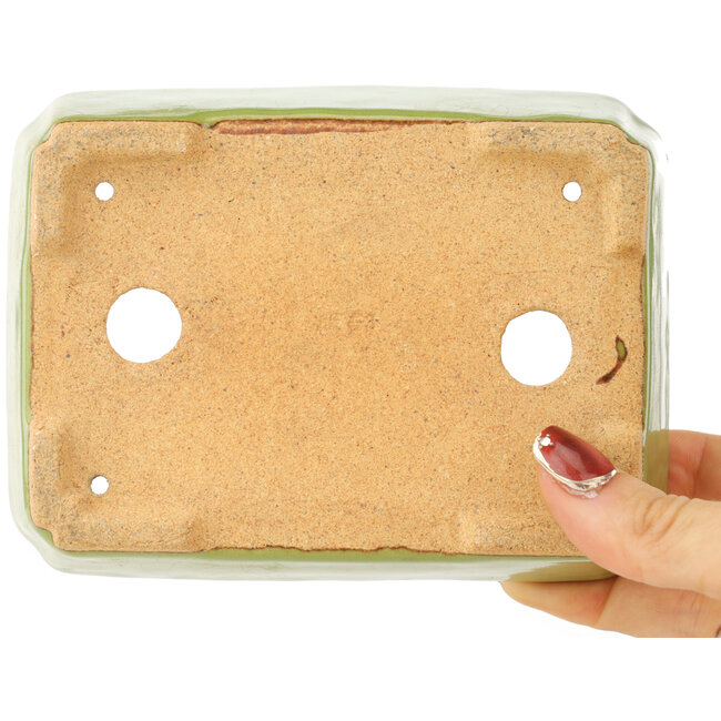 Rectangular green bonsai pot by Hattori - 142 x 107 x 40 mm