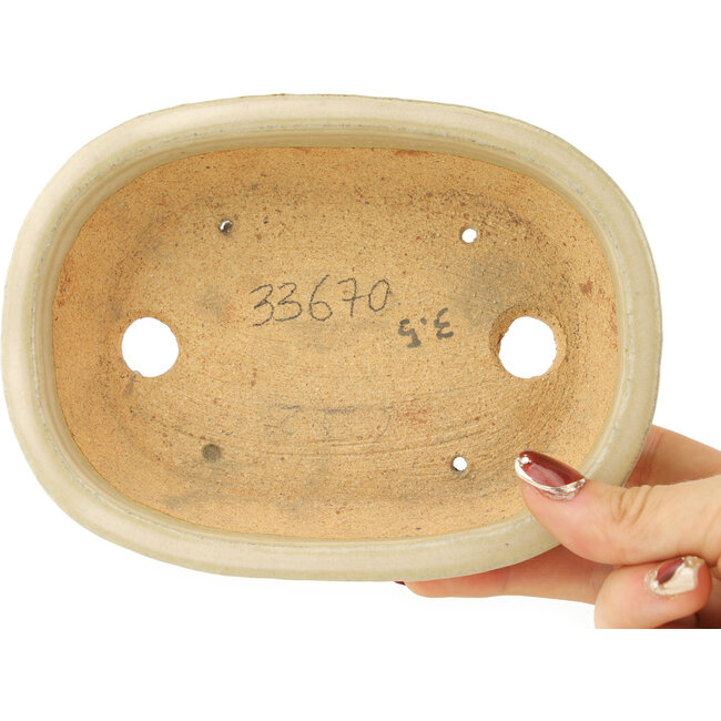 Maceta ovalada blanca para bonsái de Hattori - 160 x 117 x 38 mm