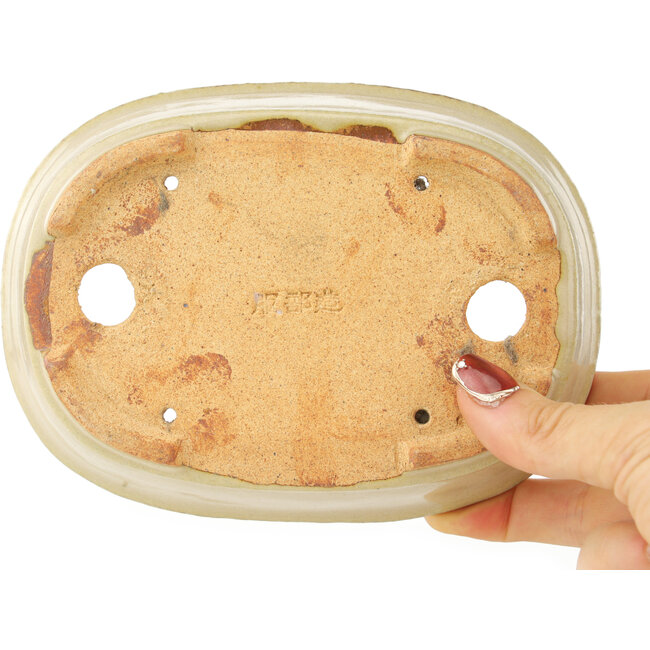 Oval white bonsai pot by Hattori - 160 x 117 x 38 mm