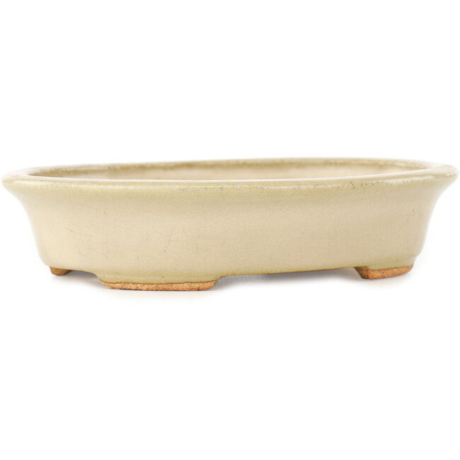 Oval white bonsai pot by Hattori - 165 x 132 x 38 mm