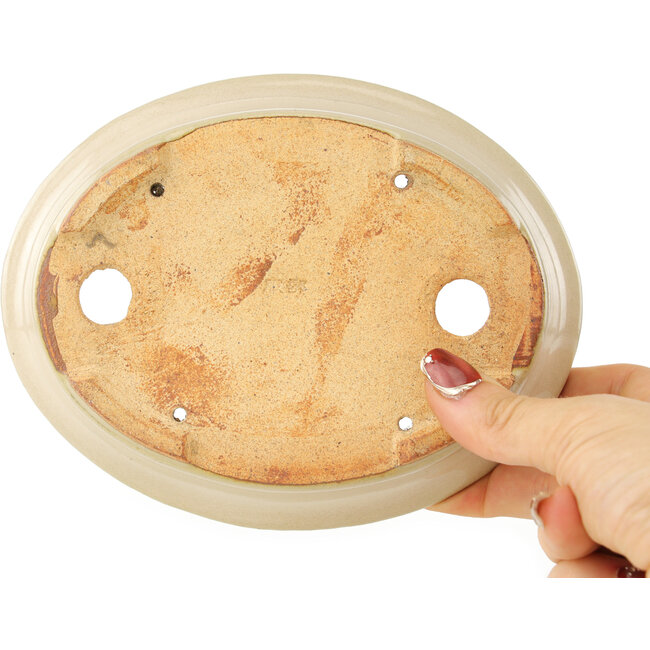 Pot à bonsaï ovale blanc de Hattori - 165 x 132 x 38 mm