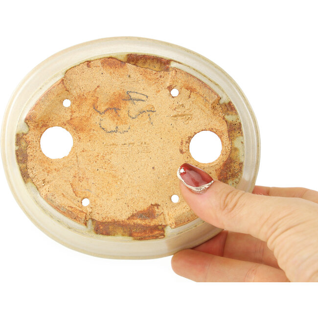 Maceta ovalada blanca para bonsái de Hattori - 132 x 113 x 45 mm