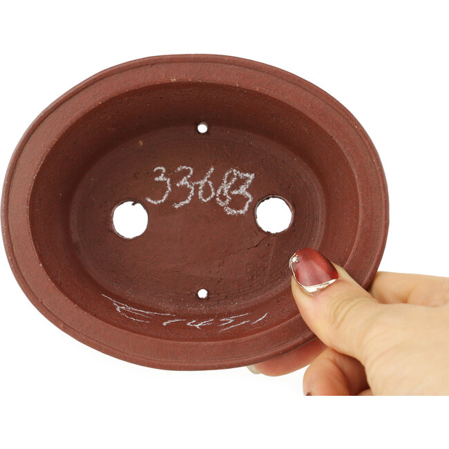 Oval unglazed bonsai pot by Shibakatsu - 124 x 102 x 45 mm