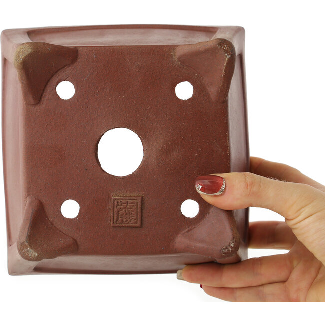 Vierkante ongeglazuurde bonsaipot van Shibakatsu - 160 x 165 x 110 mm