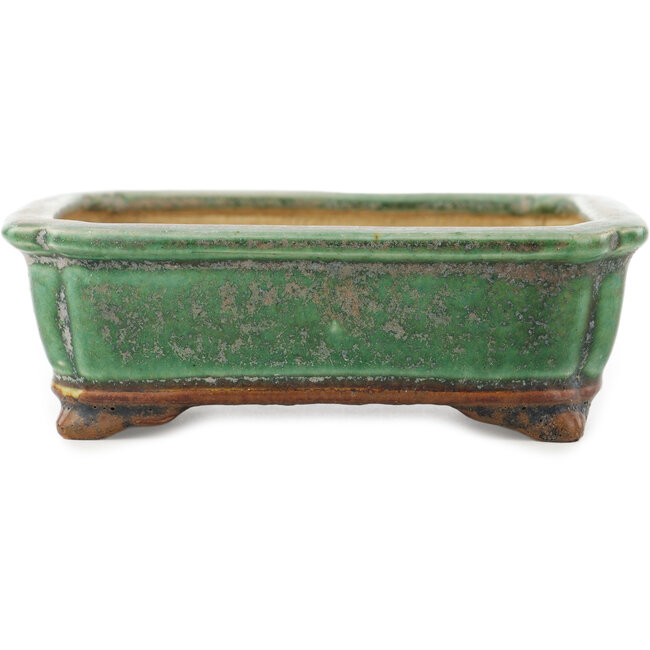 Rectangular green bonsai pot by Heian Kosen - 125 x 115 x 43 mm