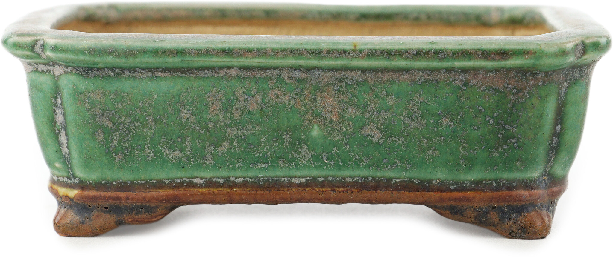 Pot à Bonsaï Japonais HEIAN KOSEN Signé - Vert Clair Émaillé - Format Rectangulaire (5.5') - Occasion