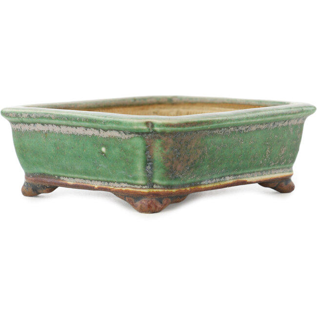 Maceta rectangular verde para bonsái de Heian Kosen - 125 x 115 x 43 mm