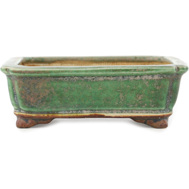 Pot à bonsaï rectangulaire vert de Heian Kosen - 125 x 115 x 43 mm