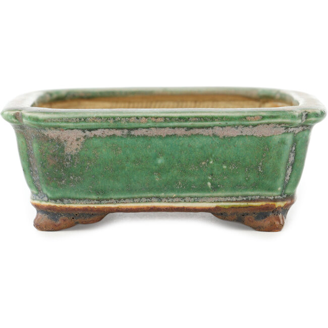 Rectangular green bonsai pot by Heian Kosen - 125 x 115 x 43 mm