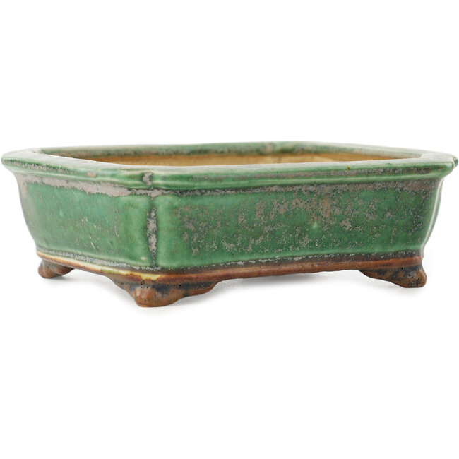 Rectangular green bonsai pot by Heian Kosen - 125 x 115 x 43 mm