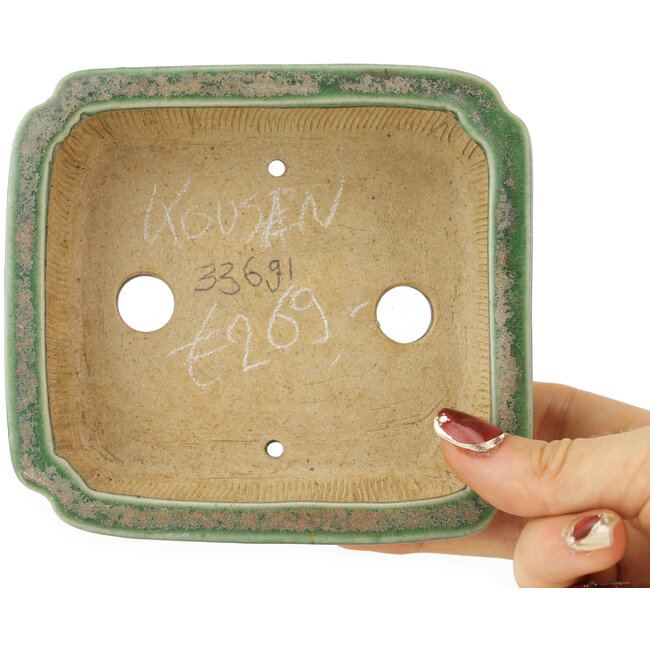 Pot à bonsaï rectangulaire vert de Heian Kosen - 125 x 115 x 43 mm