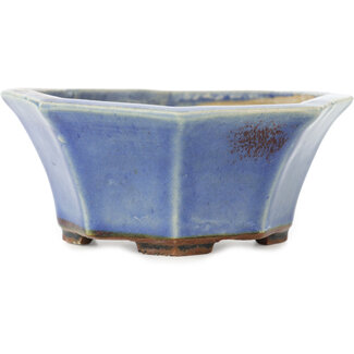 Heian Chikuzan Maceta octogonal de 120 mm en color rojo y azul para bonsái de Heian Kosen, Kioto, Japón