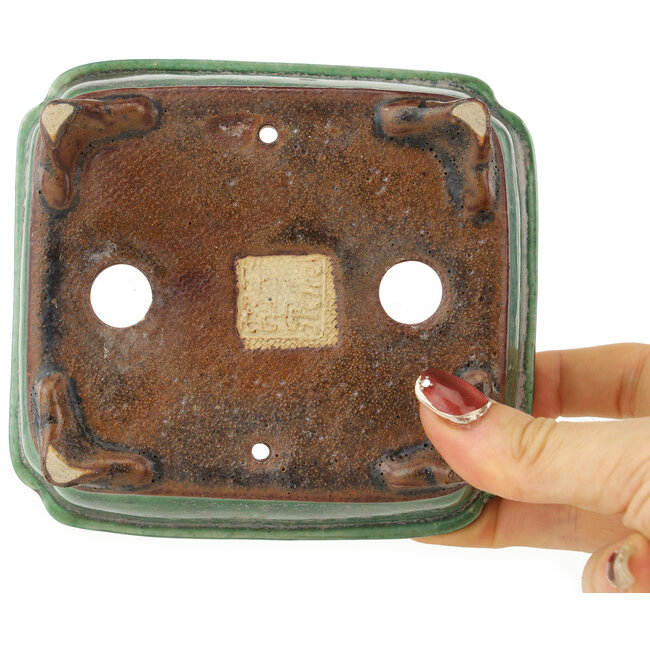 Rechthoekige groene bonsai pot van Heian Kosen - 125 x 115 x 43 mm
