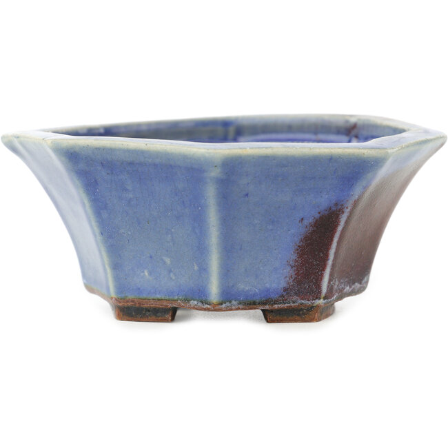 Achteckiger rot-blauer Bonsai-Topf von Heian Kosen - 120 x 120 x 50 mm