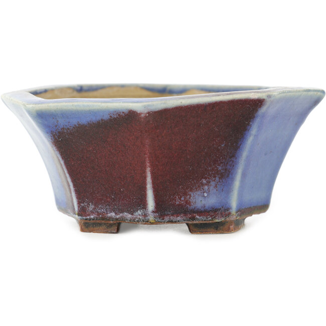 Achteckiger rot-blauer Bonsai-Topf von Heian Kosen - 120 x 120 x 50 mm