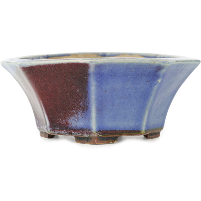 Vaso bonsai ottagonale rosso e blu di Heian Kosen - 120 x 120 x 50 mm