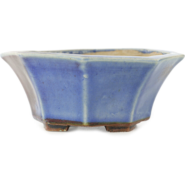 Achthoekige rode en blauwe bonsaipot van Heian Kosen - 120 x 120 x 50 mm